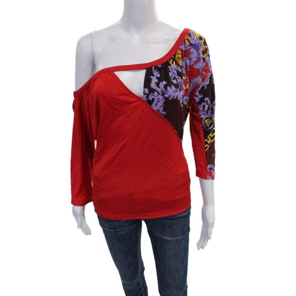 VERSUS by Versace Women One Shoulder Paisley Rayon Long Sleeve Blouse Size L